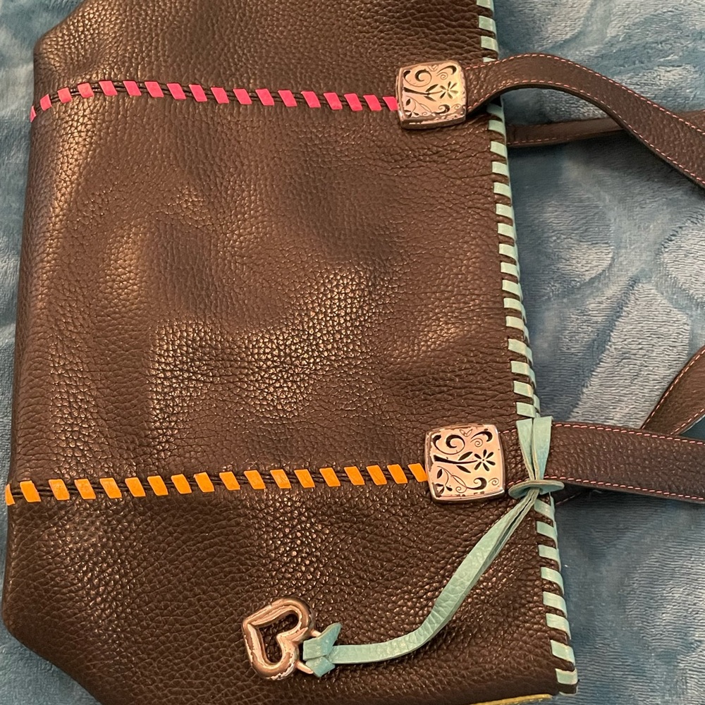 Retired Brighton Tippi Black small tote with colorful stitching